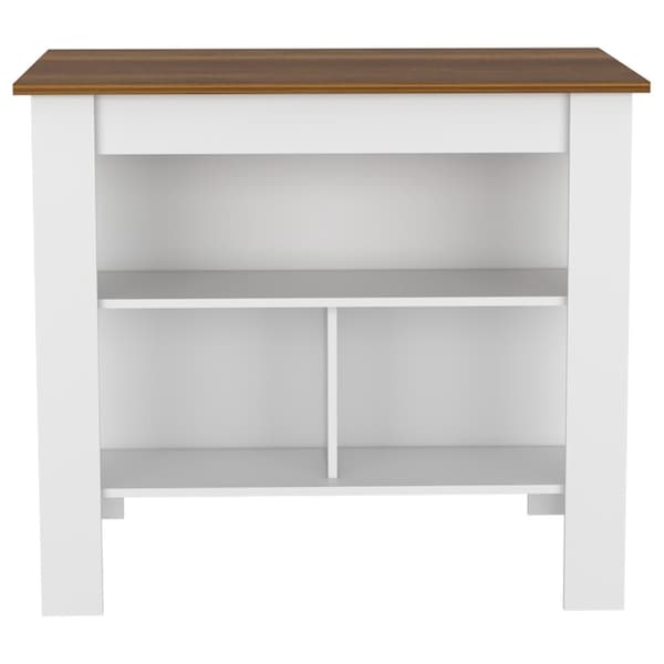 Tuhome Cala Kitchen Island, Four Legs, Three Shelves, White/Walnut ABC5530 - main
